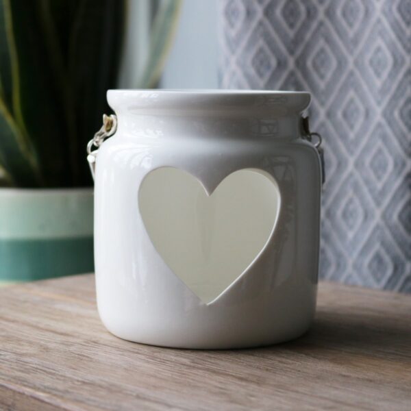 medium white heart candle holder