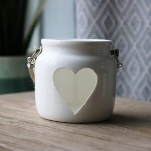 small white heart candle holder