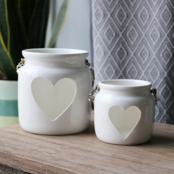 white heart cut out candle holder size comparison product photo