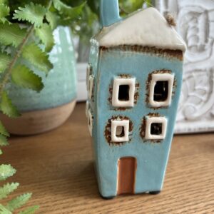 Village Pottery mini tall blue house main pic